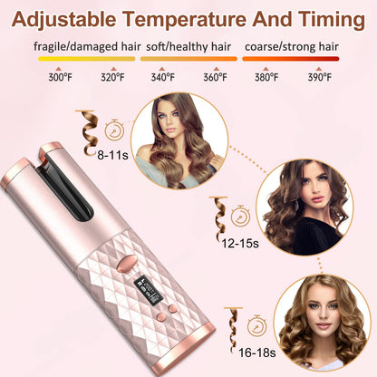 Portable Automatic Hair Curler, Ceramic Rotating Wireless Auto Curling Iron Wand, Portable USB Rechargeable Spin Curler for Hair Styling