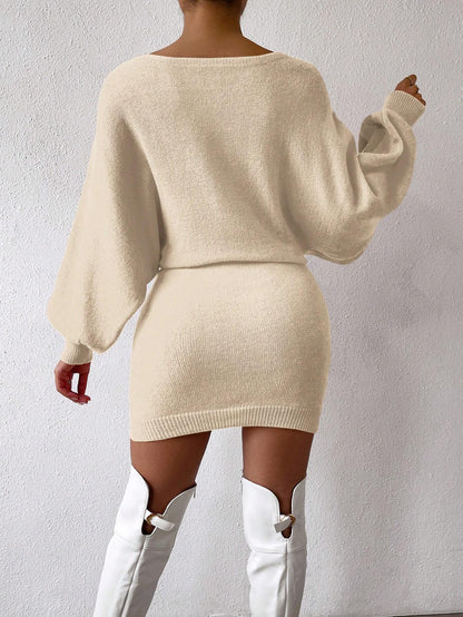 Chiquease Graphic Pattern Batwing Sleeve Sweater Dress
